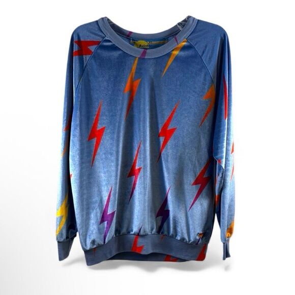 Aviator Nation Pullover Velvet Lightning Bolt Sweatshirt in Royal Blue Size XL